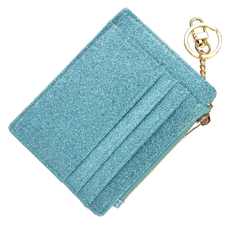 woogwin Slim RFID Credit Card Holder for Women Mini Front Pocket Wallet Purse With Keychain(StarTeal) - Image 1